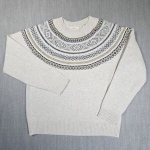 Weatherproof Vintage Women's Fair Isle Knit Sweater Crew Neck Long Sleeve Beige